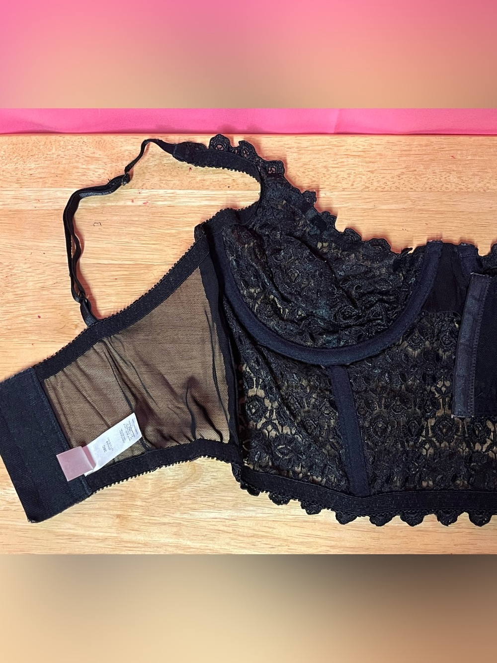 Vintage Victoria's Secret Black Lace Longline Balconette Bra Bustier 38C Corset - Picture 7 of 9